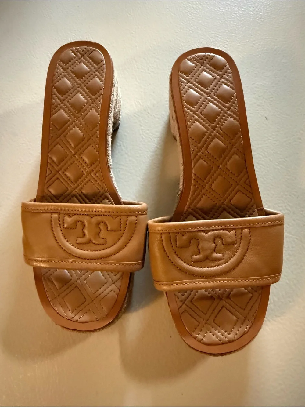 Tory Burch Fleming Espadrille Wedge Slides - Tan, Size 6.5